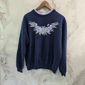 Morning Sun Sweatshirt Womens Large Granny 90s Pullover Butterfly Fern